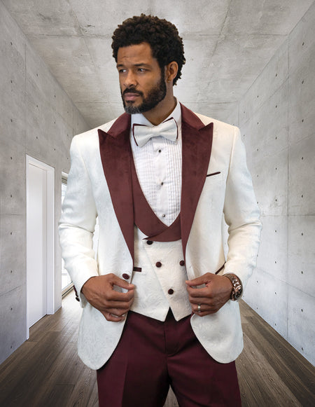 HILTON 3 PC BURGUNDY MODERN FIT TUXEDO