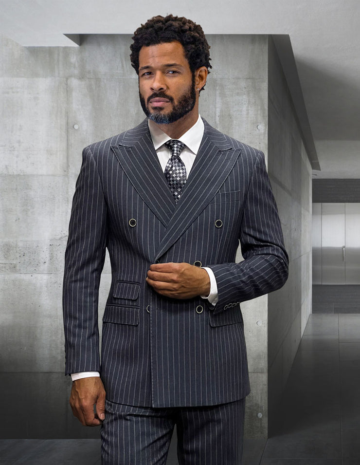 KELLY 2 PC CHARCOAL PINSTRIPE DOUBLE BREASTED MODERN FIT SUIT