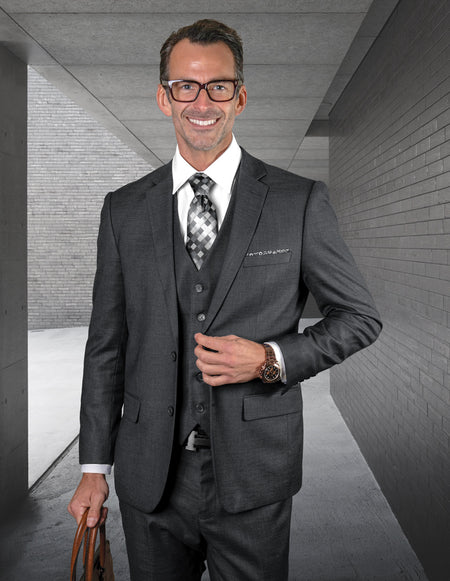 LAZARO CHARCOAL SLIM FIT 3 PC SUIT