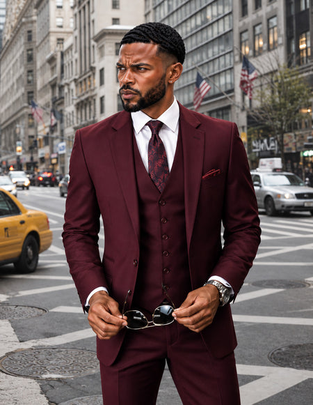 GARNER BURGUNDY SUPER SLIM FIT 3 PC SUIT