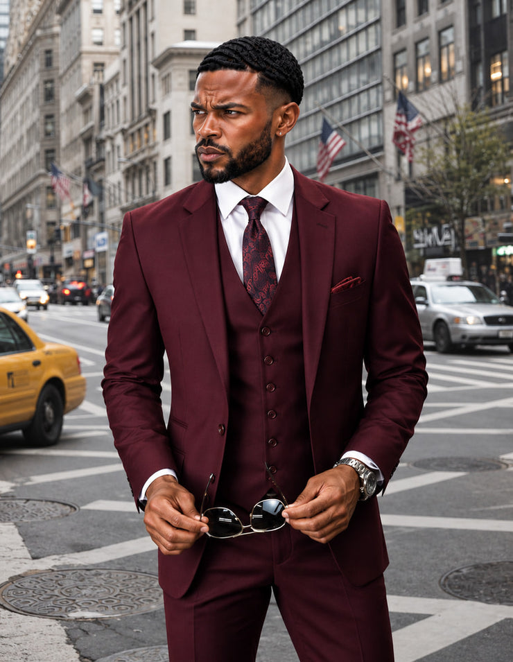 GARNER BURGUNDY SUPER SLIM FIT 3 PC SUIT