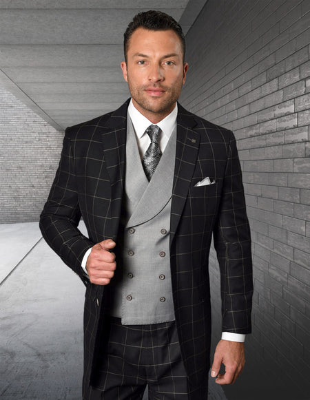 LUCCA 3 PC BLACK GREY MODERN FIT SUIT