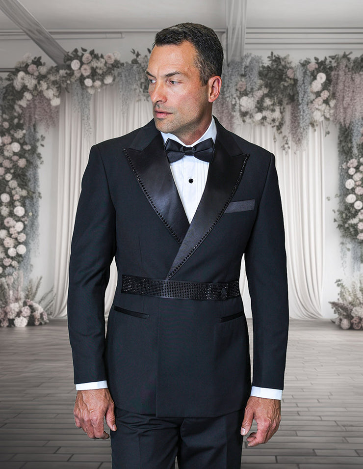 LUXURY 2 PC BLACK DOUBLE BREASTED MODERN FIT TUXEDO