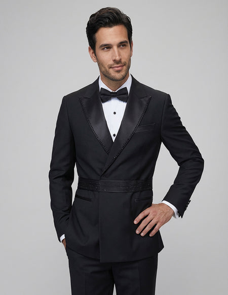 LUXURY 2 PC BLACK DOUBLE BREASTED MODERN FIT TUXEDO