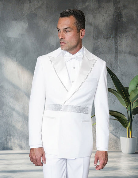 LUXURY 2 PC WHITE DOUBLE BREASTED MODERN FIT TUXEDO