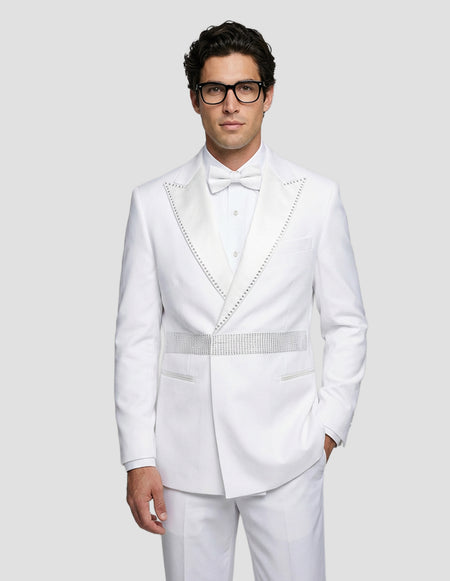 LUXURY 2 PC WHITE DOUBLE BREASTED MODERN FIT TUXEDO