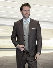 MARCO BROWN SOLID COLOR MODERN FIT SUIT WITH FANCY VEST