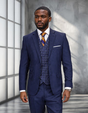 MARCO INDIGO DOUBLE BREASTED MODERN FIT 3 PC SUIT