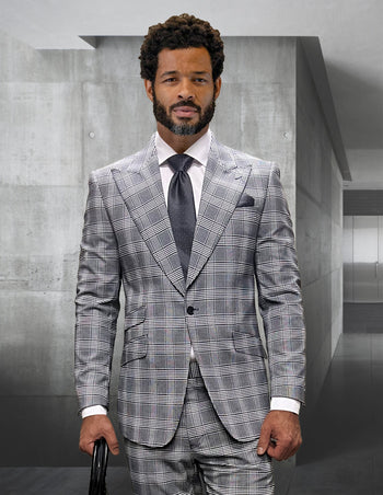 MARK 2 PC GREY PLAID MODERN FIT SUIT