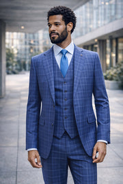 STATEMENT MODENA BLUE3PC ITALIAN WOOL SUIT. SUPER 200'S FABRIC