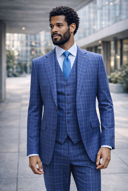 STATEMENT MODENA BLUE3PC ITALIAN WOOL SUIT. SUPER 200'S FABRIC