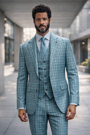 STATEMENT MODENA-JADE 3PC ITALIAN WOOL SUIT. SUPER 200'S FABRIC