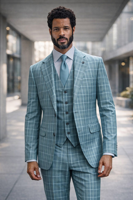 STATEMENT MODENA-JADE 3PC ITALIAN WOOL SUIT. SUPER 200'S FABRIC