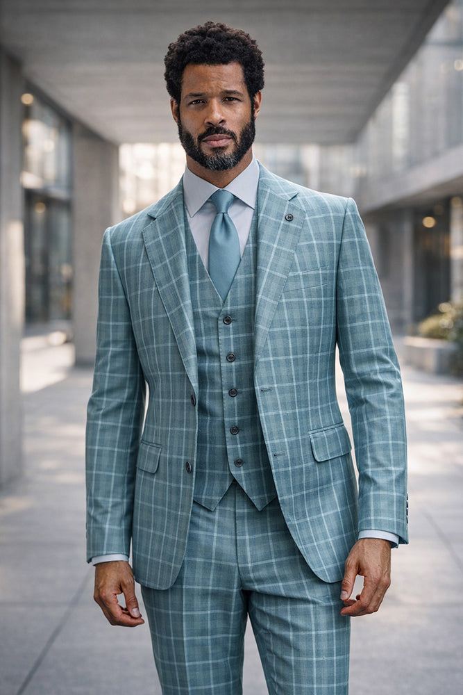 STATEMENT MODENA-JADE 3PC ITALIAN WOOL SUIT. SUPER 200'S FABRIC