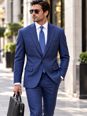 MT-105-SAPPHIRE-STATEMENT CONFIDENCE ITALIAN WOOL SUPER 200'S PLAID SUIT