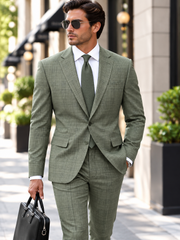 MT-110-SAGE-STATEMENT CONFIDENCE ITALIAN WOOL SUPER 200'S PLAID SUIT