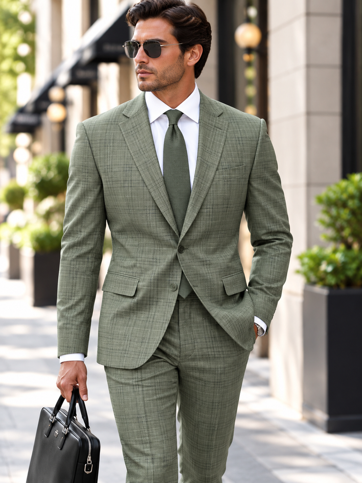 MT-110-SAGE-STATEMENT CONFIDENCE ITALIAN WOOL SUPER 200'S PLAID SUIT