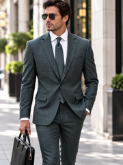 MT-111-NAVY-STATEMENT CONFIDENCE ITALIAN WOOL SUPER 200'S PLAID SUIT