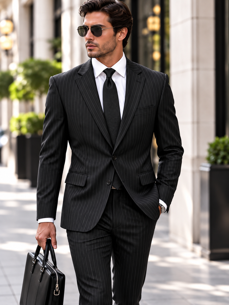 MT-112-BLACK-STATEMENT CONFIDENCE ITALIAN WOOL SUPER 200'S PLAID SUIT