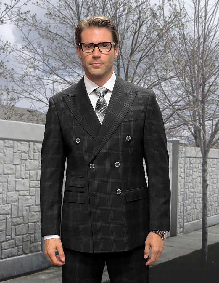 NAPLES 2 PC BLACK PLAID DOUBLE BREASTED MODERN FIT SUIT