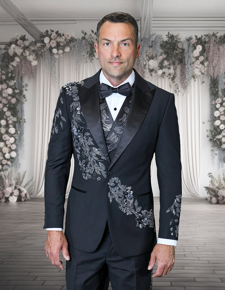 OSCAR 3 PC BLACK MODERN FIT LUXURY TUXEDO