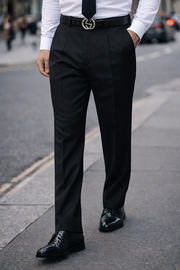 BLACK REGULAR FIT PLEATED PANTS