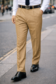 CAMEL REGULAR FIT PLEATED PANTS
