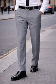 CHARCOAL REGULAR FIT PLEATED PANTS