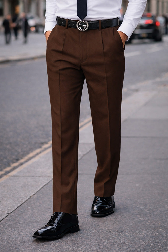 COPPER REGULAR FIT PLEATED PANTS