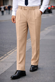 PEACH REGULAR FIT PLEATED PANTS