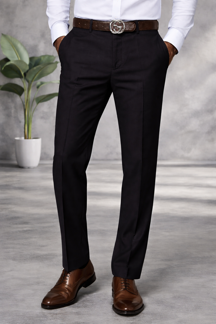 BLACK MODERN FIT FLAT FRONT DRESS PANTS