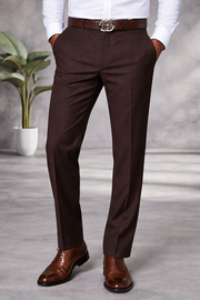 BROWN MODERN FIT FLAT FRONT DRESS PANTS