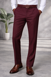 BURGUNDY MODERN FIT FLAT FRONT DRESS PANTS