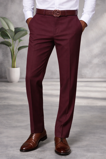 BURGUNDY MODERN FIT FLAT FRONT DRESS PANTS