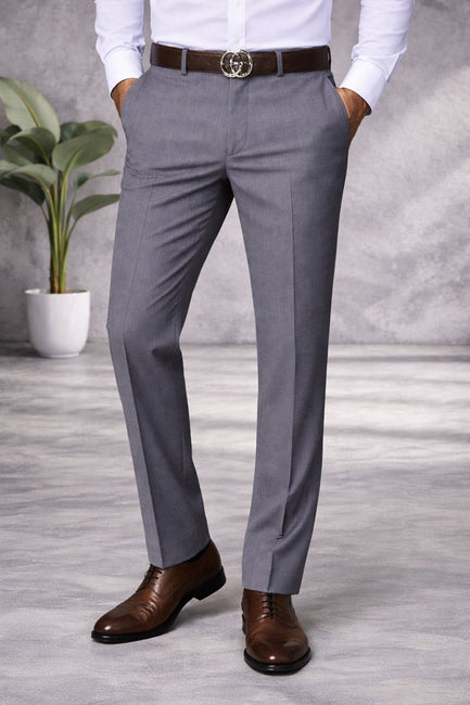 CHARCOAL MODERN FIT FLAT FRONT DRESS PANTS