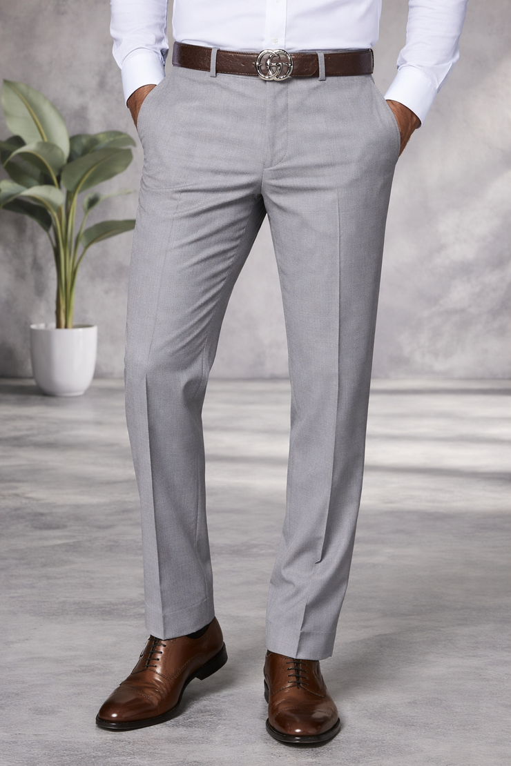 GREY MODERN FIT FLAT FRONT DRESS PANTS