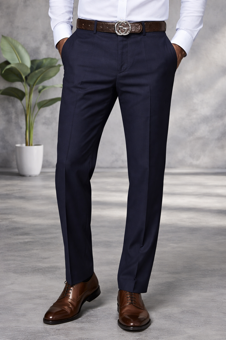 NAVY MODERN FIT FLAT FRONT DRESS PANTS