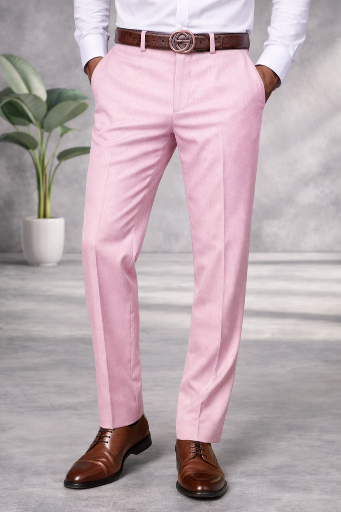 PINK MODERN FIT FLAT FRONT DRESS PANTS – Bachrach