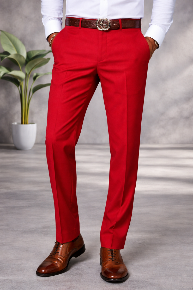 RED MODERN FIT FLAT FRONT DRESS PANTS