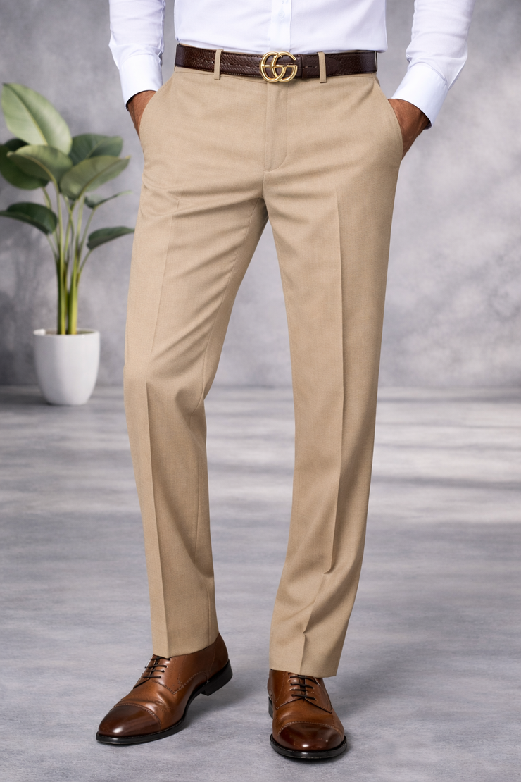 TAN MODERN FIT FLAT FRONT DRESS PANTS