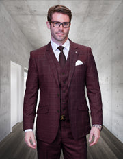 PAGNOLI 3 PC BURGUNDY MODERN FIT SUIT