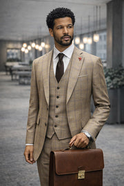 PAGNOLI 3 PC TAN MODERN FIT SUIT