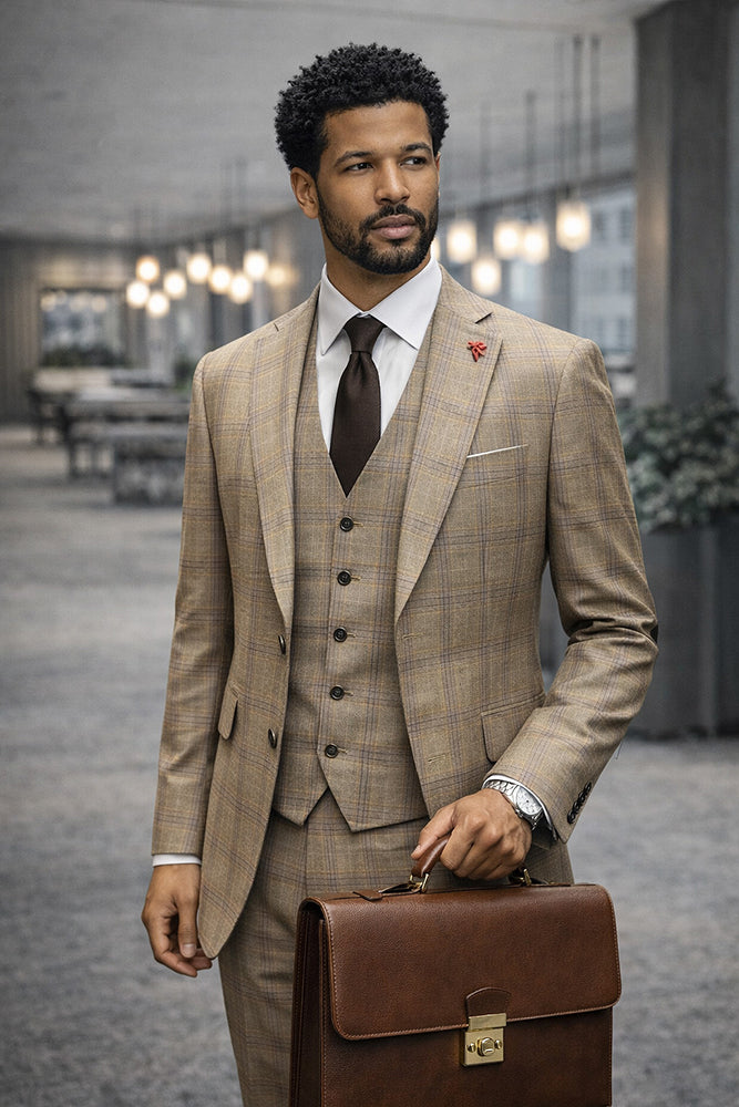 PAGNOLI 3 PC TAN MODERN FIT SUIT