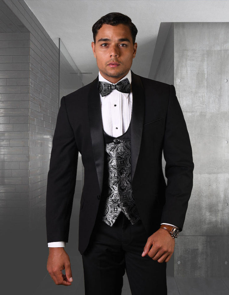 PALMERO 3 PC BLACK MODERN FIT TUXEDO