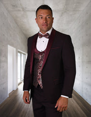 PALMERO 3 PC BURGUNDY MODERN FIT TUXEDO