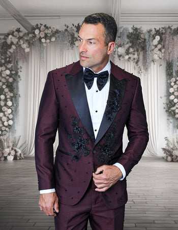 PERINI 2 PC BURGUNDY MODERN FIT TUXEDO