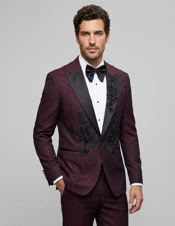 PERINI 2 PC BURGUNDY MODERN FIT TUXEDO
