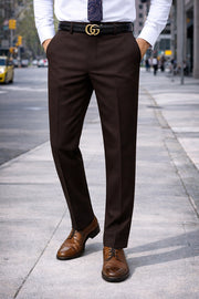 BROWN SLIM FIT DRESS PANTS