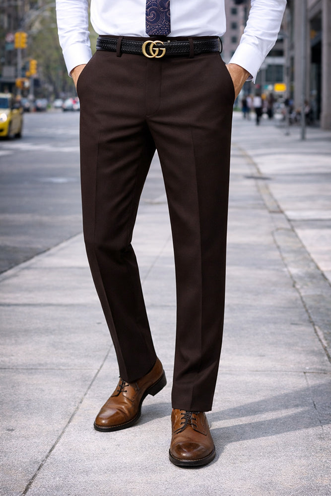 BROWN SLIM FIT DRESS PANTS