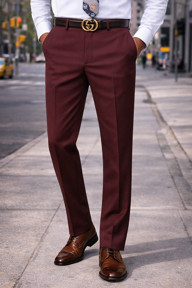 BURGUNDY SLIM FIT DRESS PANTS